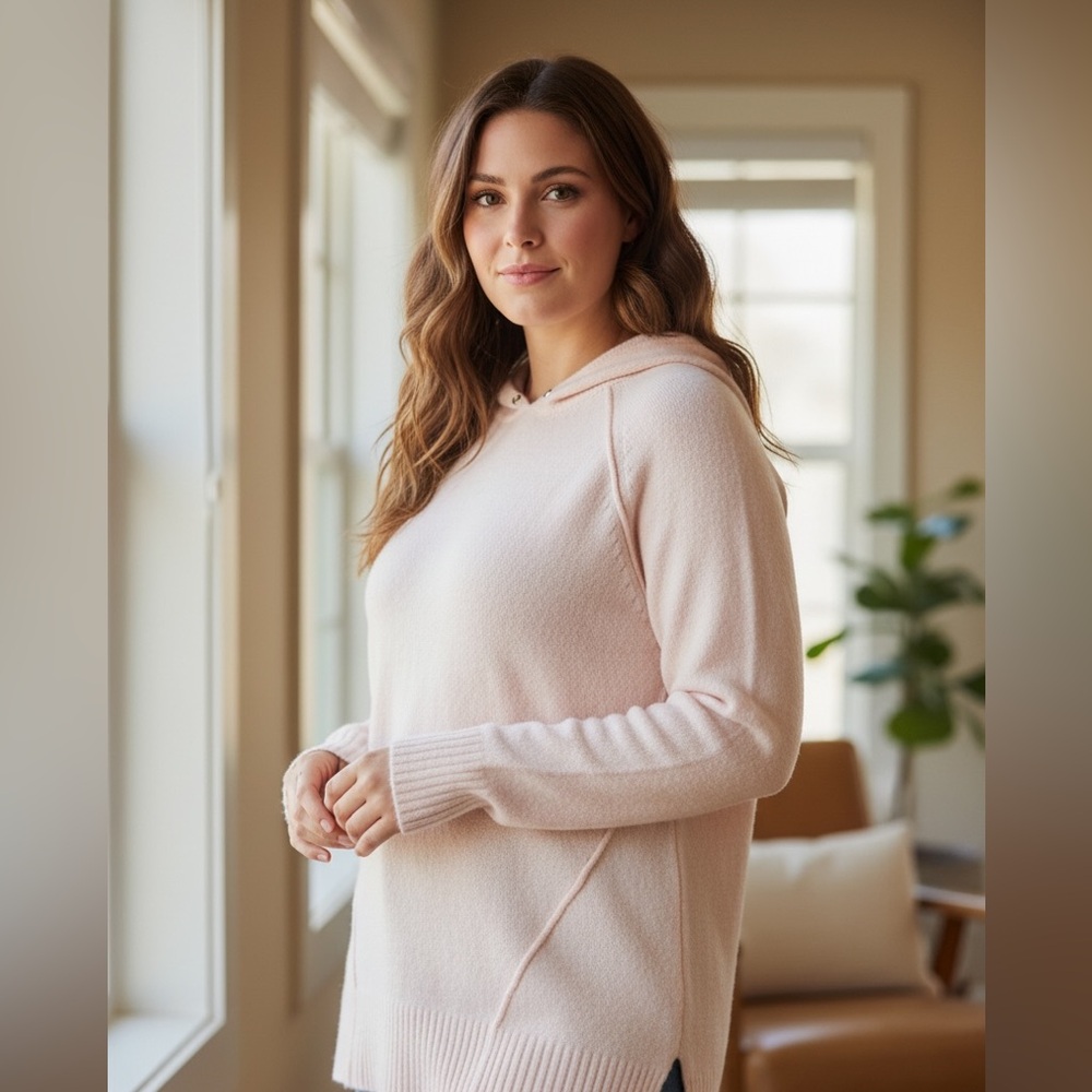 NEW❗️2 LEFT❗️XL-1X•BELLA BLUSH PINK SO SOFT HOODED SWEATER - Picture 4 of 15